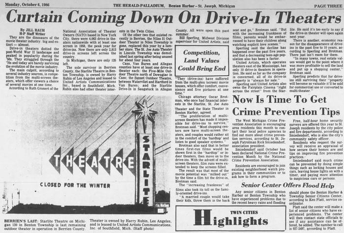 Starlite Drive-In Theatre - 1986 Oct 6 Article